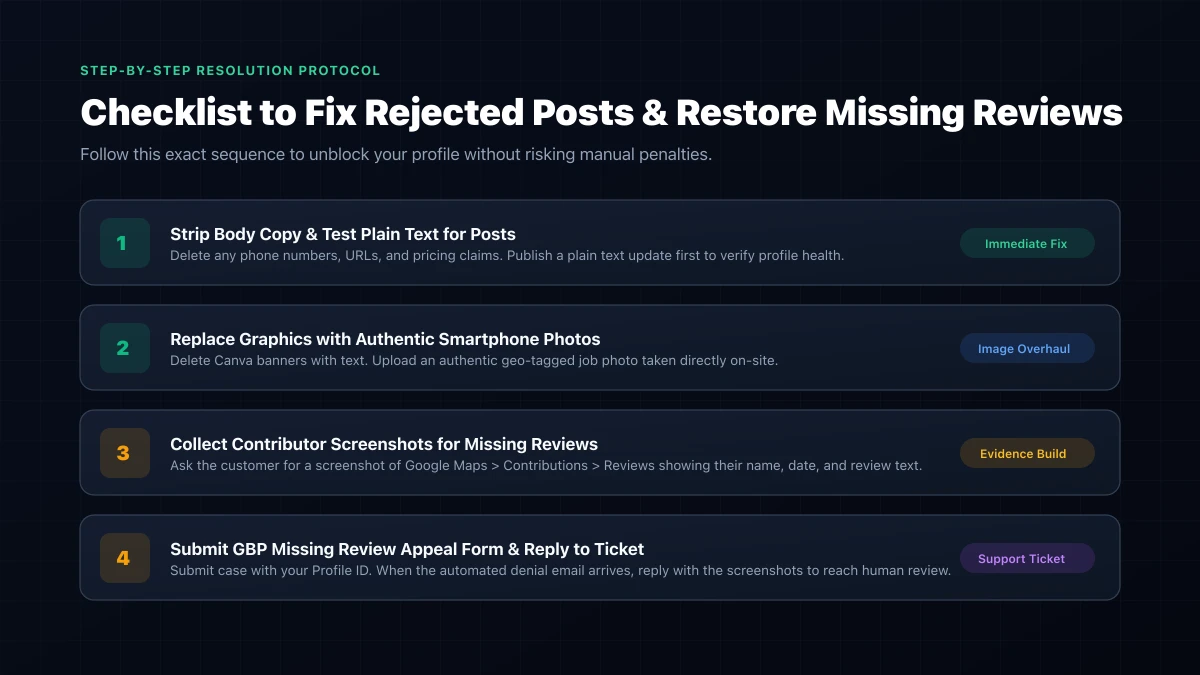 Checklist to Fix Rejected Posts and Restore Missing Reviews