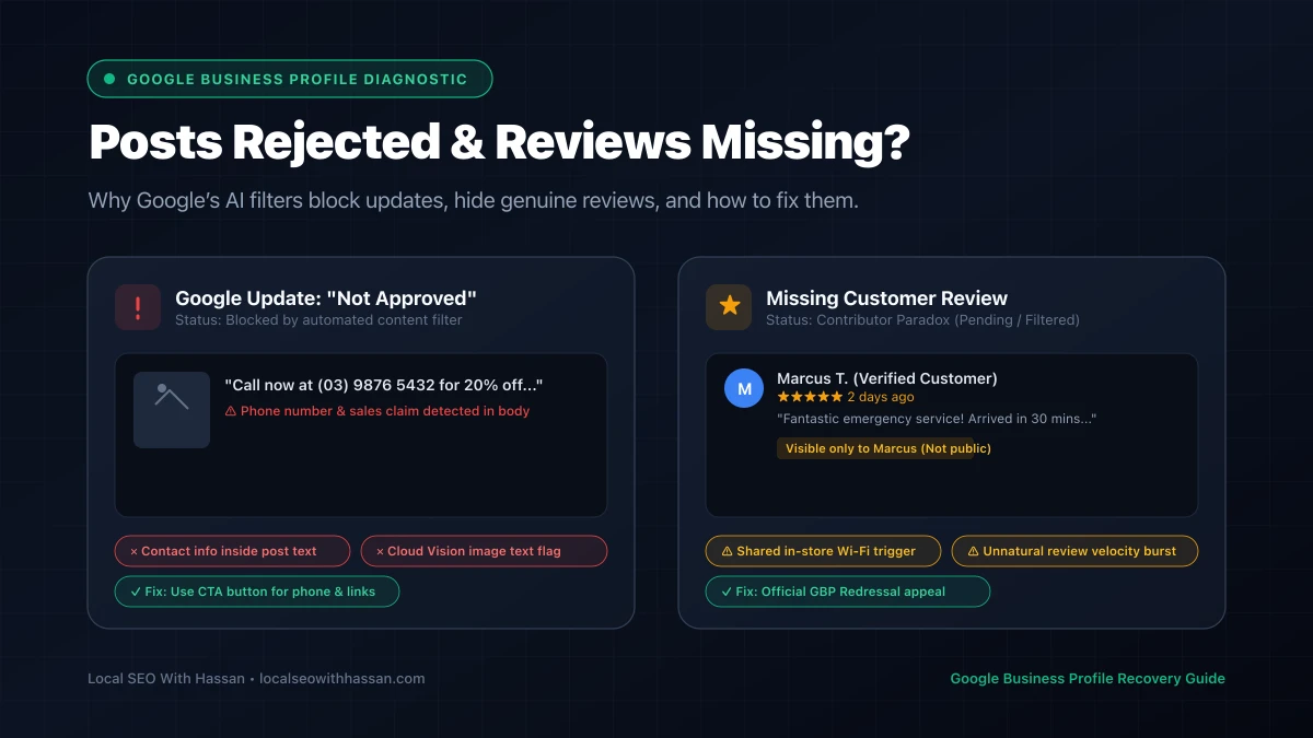 Google Business Profile posts rejected and reviews missing diagnostic guide